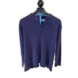 LL‎ Bean Mens XXL Tall Waffle Knit Henley Shirt Blue Purple Thermal Made in USA